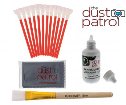 The Dust Patrol Sensor Cleaning Kit w. 12x Alpha Swabs APS-C + Gamma Fluid + Micro Fiber Cloth + D-SLR-BRUSH 