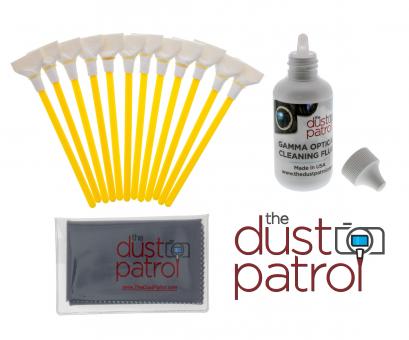 The Dust Patrol Kit mit 12x Alpha Swabs Vollformat 24mm + Gamma Sensorreiniger + Mikrofasertuch 